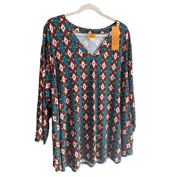 NWT Ruby Rd Womens 4X V Neck Abstract Boho Blouse 3/4 Sleeve Stretchy Top 26x29 - Picture 3 of 7